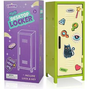 Mini Iron Lockers, Girl Talk Locker with Lock, Functional Safe Box Locker with Megnets, Miniature Storage Locker for Desk Bedroom Home Office School, Metal Little Locker for Kids, Yellow&Green