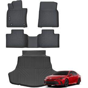 Floor Mats & Cargo Liner for 2025 Toyota Camry (Include Hybrid) All Weather Protection TPE Rubber Full Set Automotive Floor Liners & Trunk Mat Accessories, Odorless Anti-Slip, Black