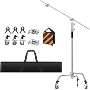Heavy Duty C Stand 10.8ft/330cm All-Metal Adjustable Century Stand Light Stand with 4.2ft/128cm Holding Boom Arm Wheels Carry Bag for Photography Studio Video Reflector Umbrella Softbox and Monolight