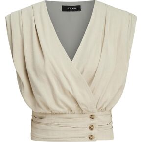 CIDER French Riviera Vacation V-Neck Ruched Button Corset Solid Tank Top