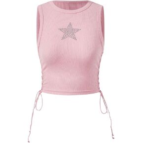 SOLY HUX Women's Tank Tops Y2K Sleeveless Ribbed Star Crop Tank Top Summer Going Out Tops