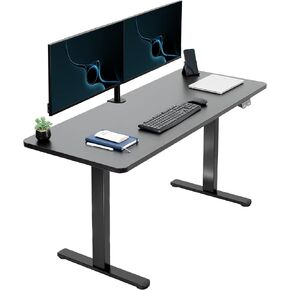 VIVO 60-inch Electric Height Adjustable 60 x 24 inch Stand Up Desk, Black Solid One-Piece Table Top, Black Frame, Home & Office Furniture Sets, B0 Series, DESK-KIT-B06B