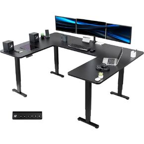 VIVO U-Shaped Electric 83 x 60 inch Memory Stand Up Desk, Height Adjustable Large Corner Standing Workstation, Black Table Top, Black Frame, DESK-E4UBB