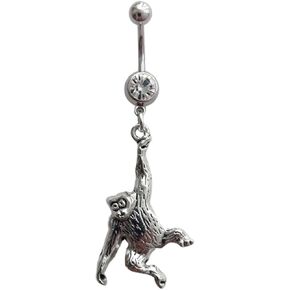 Orangutan Belly Button Ring, Funny, Monkey Dangle Navel Barbell Ring Surgical Stainless Steel 14G, Piercing Body Jewelry for Her