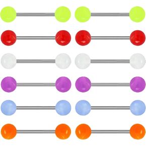14G 12Pcs Tongue Rings Glow in The Dark Tongue Nipple Rings 316L Tongue Nipple Barbells Piercing Jewellery for Women Men