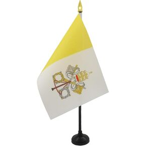 علم طاولة مدينة الفاتيكان 4 بوصة × 6 بوصة - علم مكتب الفاتيكان 15 × 10 سم - قمة رمح ذهبية - AZ FLAG