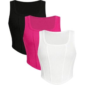 Verdusa Girl's 3 Pack Asymmetrical Hem Square Neck Sleeveless Tank Tops