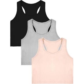 Bencailor 3 Pcs Girls Dance Tank Top Racerback Crop Tank Top Sleeveless Girls Tops Vests for Children(Black, Light Gray, Beige, 9-10 Years)
