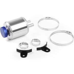 Silver Universal Aluminum Fuel Cell Surge Tank Power Steering Tank Oil Catch Can Tank Power Steering Fluid Reservoir Tank With Clamps Kit