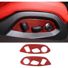 Real Carbon Fiber Car Seat Adjustment Switch Panel Trim Cover Compatible with Corvette C8 Stingray Z06 Z51 2020-2023, Seat Adjustment Button Panel Cover Accessories (Red- 3 Holes)