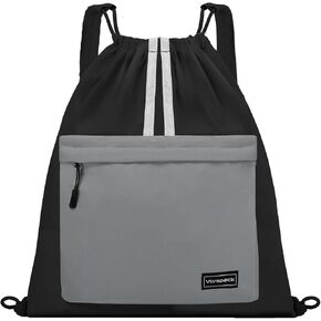 حقيبة ظهر برباط من Vorspack - حقيبة برباط مع جيب أمامي حقيبة ظهر خفيفة الوزن مع أشرطة عاكسة للضوء حقيبة للمشي لمسافات طويلة في صالة الألعاب الرياضية - أسود in Kuwait