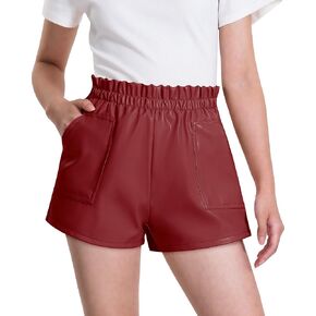 شورت BOOPH للفتيات من الجلد الصناعي للأطفال الصغار، شورت كاجوال عالي الخصر مبطن مع جيوب من 4 إلى 13 سنة in Kuwait