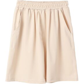 KISBINI Girls Bermuda Shorts Elastic Waist Wide Leg Knee Length Shorts for Kids