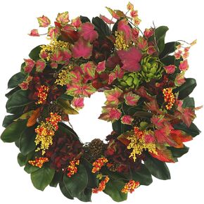 Creative Displays 27" Fall Wreath with Red Ivy, Burgundy Hydrangeas, Berries and Magnolia Leaves, Made in USA for Home or Office in Saudi Arabia
