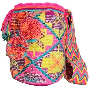 Original Colombian Wayuu Mochila Bag: Handmade Boho Straw Beach Bag, Handcrafted by Wayúu Artisans - Authentic Colombian Boho Bags (M226)