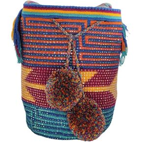 Original Colombian Wayuu Mochila Bag: Handmade Boho Straw Beach Bag, Handcrafted by Wayúu Artisans - Authentic Colombian Boho Bags (M90)