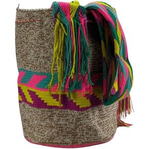 Original Colombian Wayuu Mochila Bag: Handmade Boho Straw Beach Bag, Handcrafted by Wayúu Artisans - Authentic Colombian Boho Bags (M220)