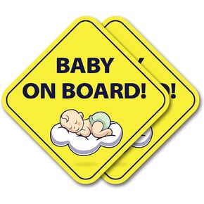 | Baby on Board Stickers (2-Pack) - Strong Adhesive, Waterproof, UV Resistant Child on Board Signs for Car - Paint Safe Safety Stickers for Cars & Windows