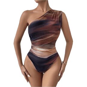 Floerns Women's Tie Dye Sleeveless One Shoulder Ruched Tank Top Bodysuits Shirts