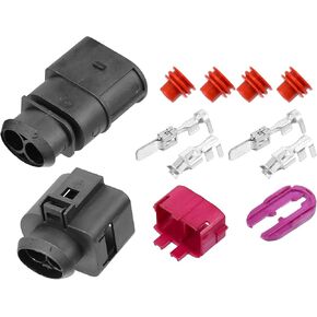 uxcell 1 Set No.1J0973852/1J0973752 2 Pin Sealed Automotive Connector Plug Clip Kit Replacement for VW for Audi