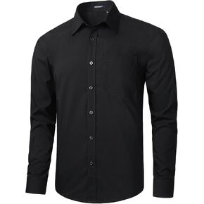 HISDERN Mens Business Dress Shirts Long Sleeve Casual Button Down Shirt Formal Inner Collar Contrast Shirt for Men Wedding