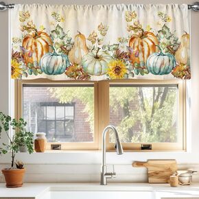 Fall Curtain Valance 54 x 20 Inch Watercolor Pumpkin Valance Curtain Rod Pocket Autumn Harvest Short Window Treatment for Home Party Window Decor