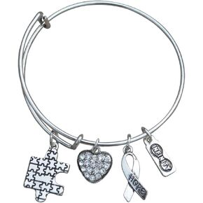 Infinity Collection Autism Bangle Bracelet, Autism Ribbon Awareness Jewelry, Autism Puzzle Piece, Hope Charm Bracelet, Austim Gift for Women