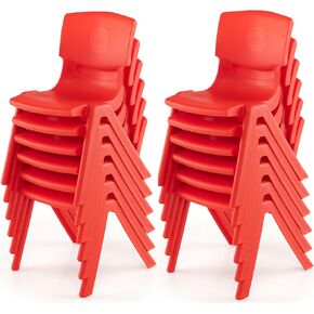 12 Pack Premium 11" H Plastic Stackable School Chairs, Toddler and Kids Chair for Daycare, School, Outdoor, Home - Red