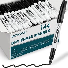 Dry Erase Markers Bulk, 144 Pack Black Fine Tip Whiteboard Markers, Fine Point, Low Odor Dry Erase Markers for School Office Home