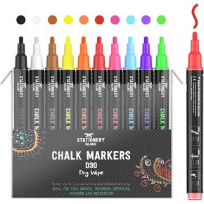 STATIONERY ISLAND Chalk Markers, Dry Erase Liquid Chalk Marker Pens Erasable for Chalkboards, Signs, Windows, Blackboard, Glass and Mirrors - 3mm Fine Tip (Multicolor Pack of 10)