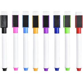 Erasable Markers, Fine Tip Dry Ease Markers with Magnetic Eraser Cap, 8Pcs Mini Dry Erase Markers for White Board, Multi-color & Erasable