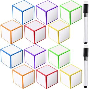 Meooeck 14 Pcs Dry Erase Cubes Blocks Foam Blank Dice Colorful Dinner Decider Dice Small Dry Erase Cubes with Marker for Toys Game Drawing Writing Boards, 2 x 2 x 2 Inch