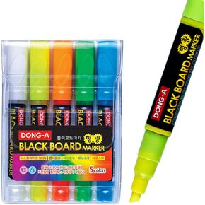 Dong-a 5 Color Fluorescent Neon Liquid Dry-erase Marker Pen Set for LED Black Menu Board,acrylic, Window (Green, Orange, White, Yellow, Blue)