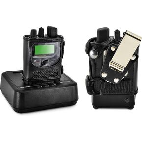 Made for Unication G1 Voice Pager Fire Radio Phone Black Leather Fitted Case with Heavy Duty Ratcheting Removable Metal Belt Clip