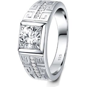 Lab Created Moissanite Diamond Rings For Men Anniversary Wedding Band Patterned 925 Sterling Silver Engagement Ring 1.5cttw Round Cut D Color VVS1 Size 7-14