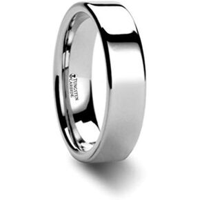 STOCKTON Flat Pipe Cut White Tungsten Ring 6mm Wide Wedding Band with Custom Inside Engraved Personalized