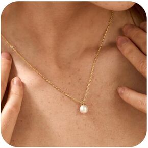 Gold Pearl Necklaces for Women: Dainty Pearl Pendant Necklace Simple 18K Gold Plated Pearl Choker Necklaces Trendy Pearl Jewelry for Women
