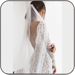 Latious Pearl Cathedral Bride Wedding Veils White 1 Tier Bridal Veil Long Veils with Comb for Brides and Women