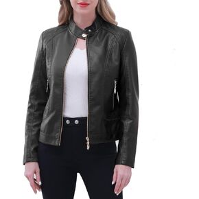 Women's Short Faux Leather Jacket Motorcyclet Crop Jacket Biker Fashion Jacket Coat