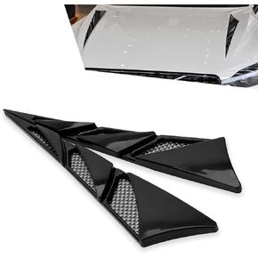 2 PCS Car Hood Side Air Vent Decorative Panel, 9.25" x 8.07" x 1.96" Stickiness Installation Carbon Fiber Pattern Night Reflective Film Shark Gill Spoiler, Suitable for Most Cars (Black)