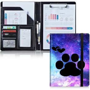 Padfolio Folder with Clipboard,Portfolios Organizer Clipboards with Storage Clipboard Writing Pad PU Leather Conference Document Organizer with Business Card Holder,Cute Cat