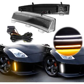 350z Led Side Marker DRL Assembly Front Bumper Reflector White/Amber Switchback LED Daytime Running Lights Turn Signal Lights For 2006-2009 Nissan 350z LCI