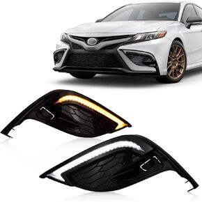 Switchback White/Amber LED Front fog light Daytime Running Lamp Amber Sequential Turn Signal light Feature Compatible with Toyota Camry 2022-24 XSE Replacement Bumper Kit
