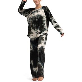 Hello Mello Dyes The Limit Lounge Wide Leg Pajama Pants & Long Sleeve Raglan Shirt - Black, Small/Medium