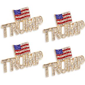 4pcs Trump Pin with United States Flag, Crystal Trump Lapel Pins Merchandise Gift Trump Brooch with Transparent Container for Souvenir Presidential Election