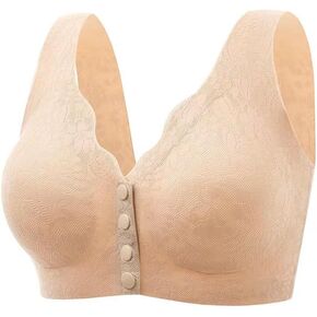 Seamless Post-Surgery Bra Front Closure with lace,Mastectomy Bra with Pocket for Women Silicone Breast Everyday Bra