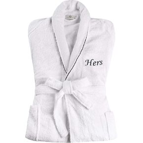 Superior Cotton Unisex Bathrobe, Soft And Absorbent Robe For Men And Women, Bathroom Accessories, White Embroidered Highly Absorbent Fluffy Bathrobe, Small-Medium