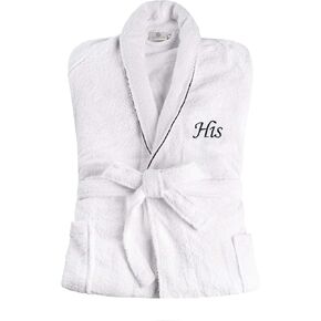 Superior Cotton Unisex Bathrobe, Soft And Absorbent Robe For Men And Women, Bathroom Accessories, White Embroidered Highly Absorbent Fluffy Bathrobe, Large-X Large