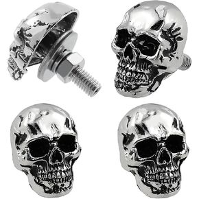 Skull License Plate Screw Fasteners Decorative Cool Funny License Plate Bolts License Plate Frame Kit 4 Pcs Aluminum Alloy Universal Fit Most Cars Truck Motorcycle Vehicle Silver in Kuwait