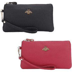 (Bundle of 2 Sets) Black Women's Wristlet Purse and Burgundy Clutch Bundle